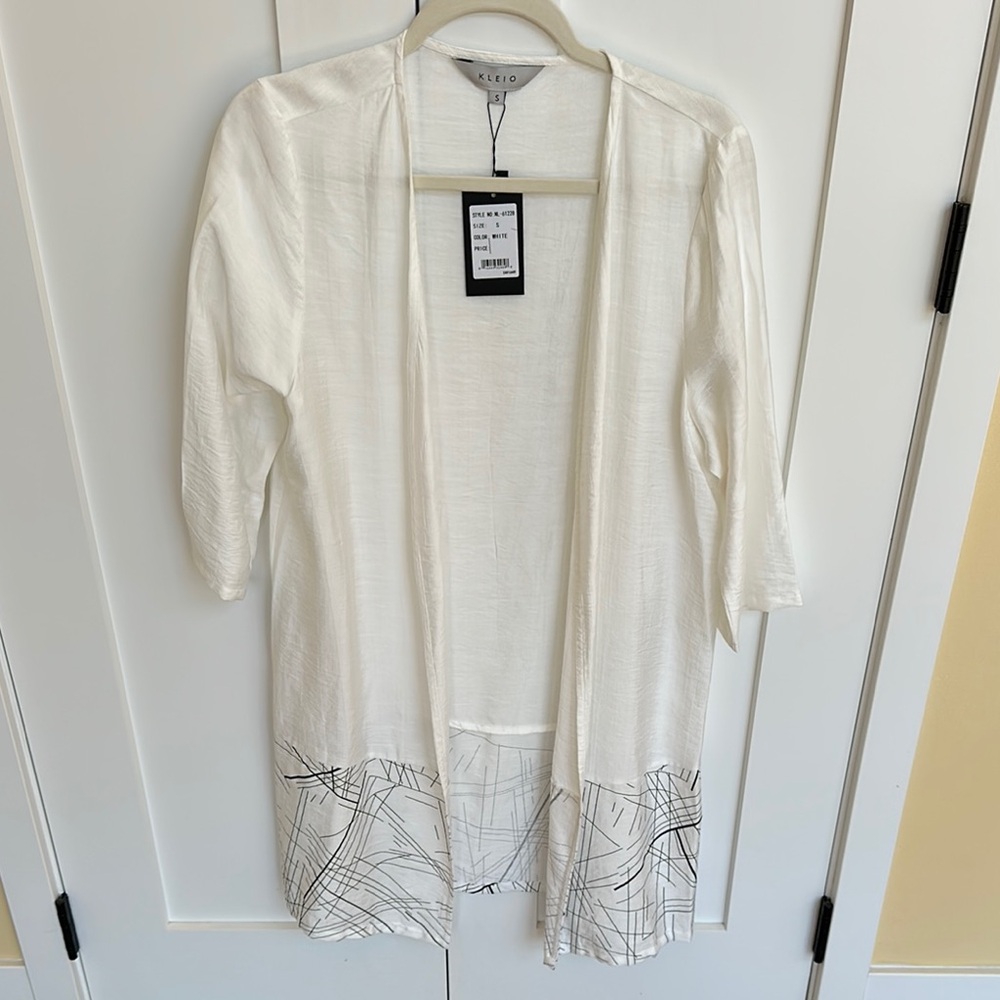 KLEI White Sheer Open-Front Cardigan Size S